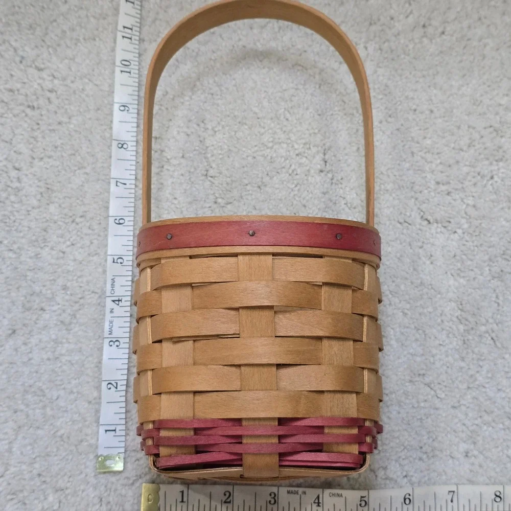 Vintage Workshops of Gerald E Henn Handwoven Wood Basket Red Trim Small Accent